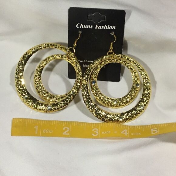 Gold Tone Embellished Double Hoop Earrings (UC3) - Picture 1 of 4